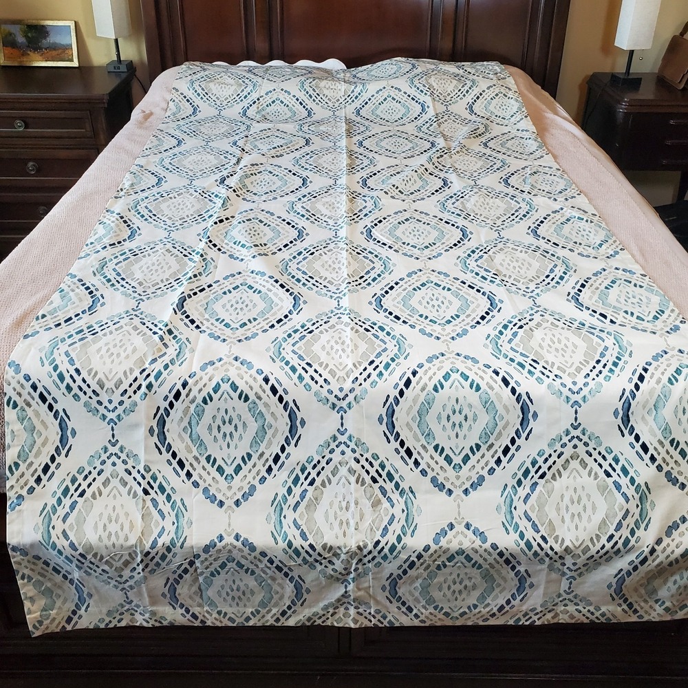 West Elm 100% Cotton‎ 1 X Curtain Panel 95x47  White Turquoise Geometrical NWOT